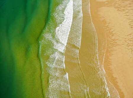 a bird's eye view of a sandy beach